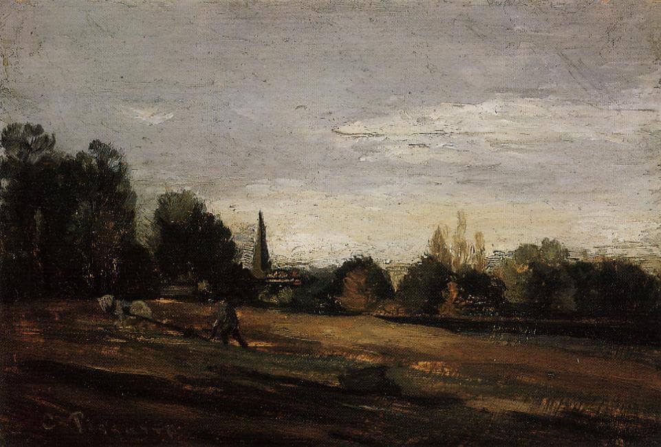 Peasant Working in the Fields by Camille Pissarro — hand-painted botanical oil painting reproduction on canvas