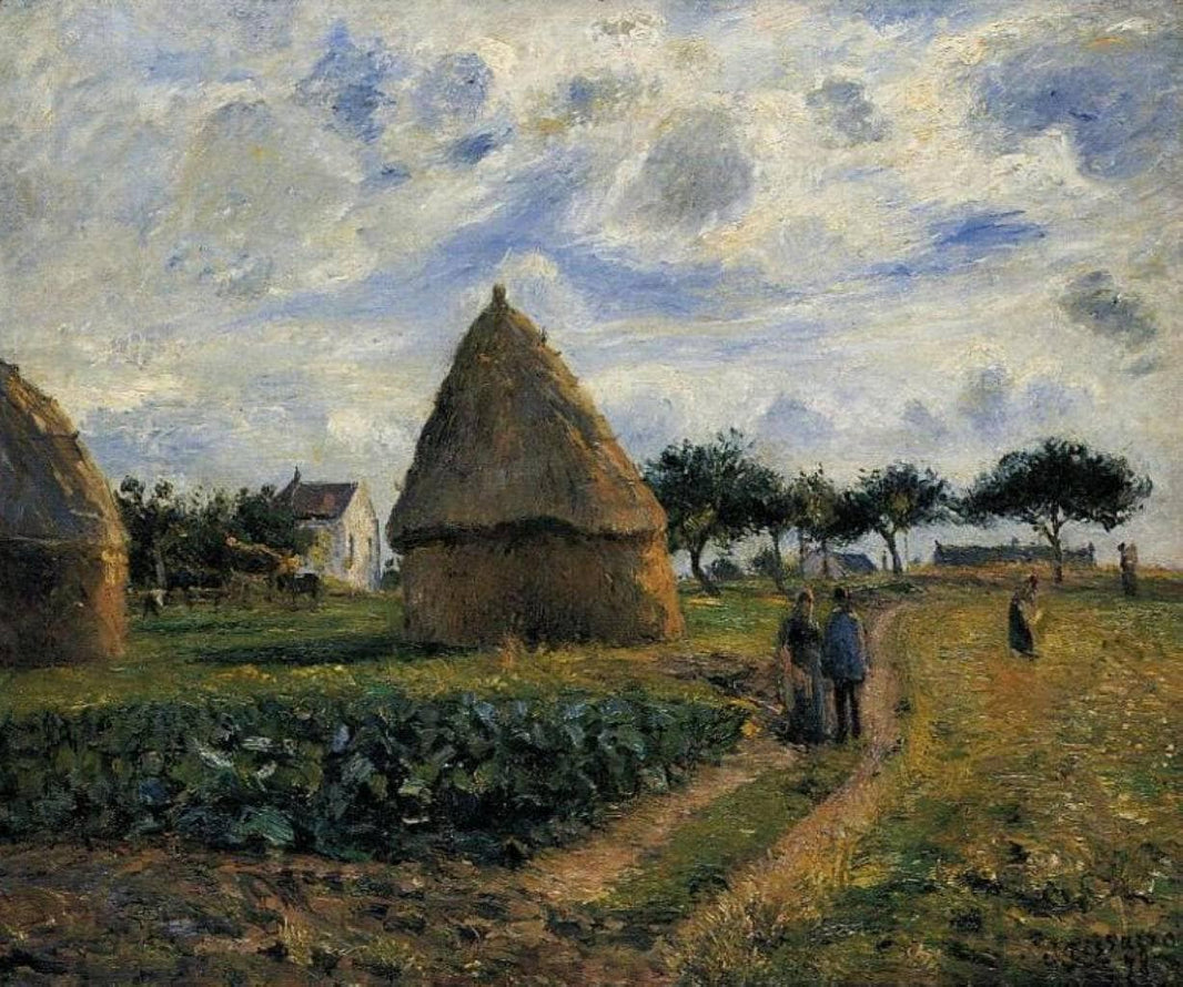 Peasants and Hay Stacks by Camille Pissarro — hand-painted landscape oil painting reproduction on canvas