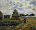 Peasants and Hay Stacks by Camille Pissarro — rural oil painting wall art, Impressionism