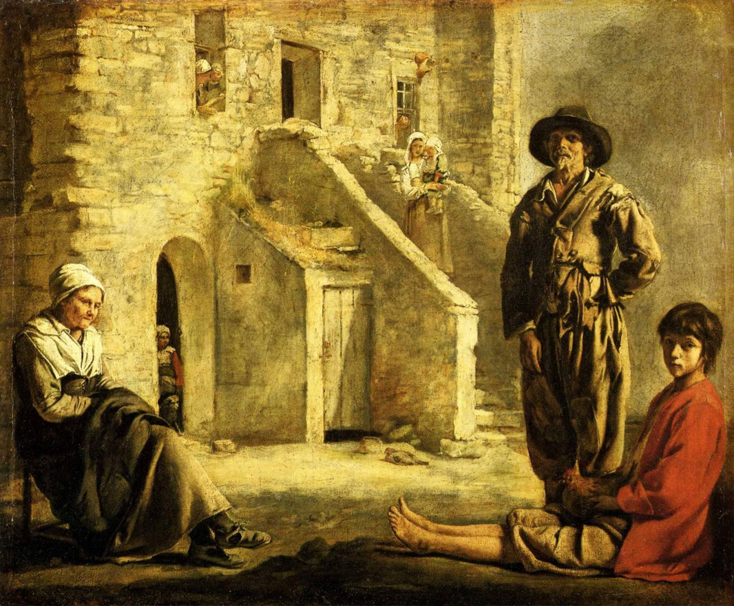 Peasants at their Cottage Door by Le Nain brothers — hand-painted architectural oil painting reproduction on canvas