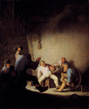 Peasants Drinking and Making Music in a Barn by Adriaen van Ostade — hand-painted landscape oil painting reproduction on canvas