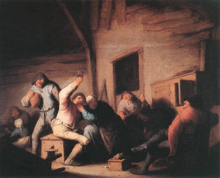 Peasants in a Tavern by Adriaen van Ostade — hand-painted landscape oil painting reproduction on canvas