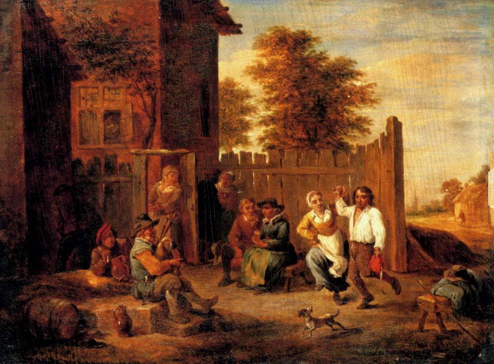 Peasants merrying outside an inn by David Teniers the Younger — hand-painted cultural oil painting reproduction on canvas