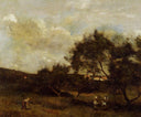 Peasants near a Village by Camille Corot — hand-painted botanical oil painting reproduction on canvas