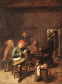 Peasants Smoking And Drinking by Adriaen Brouwer — group oil painting wall art, Baroque