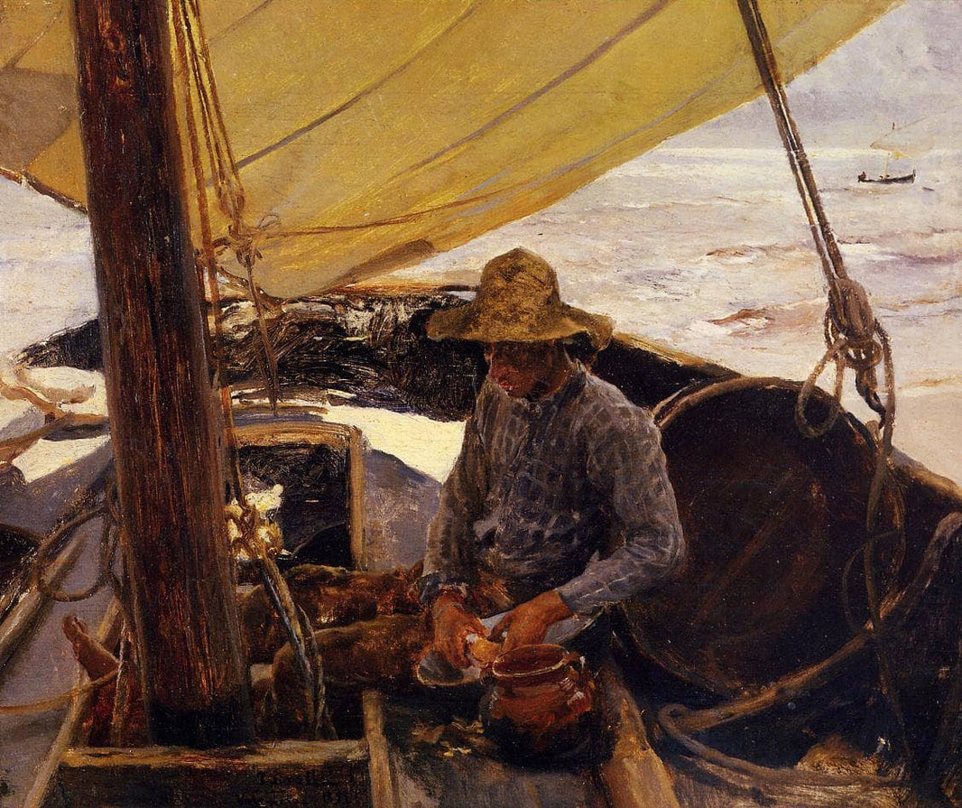 Peeling Potatoes by Joaquín Sorolla — hand-painted nautical oil painting reproduction on canvas