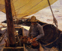 Peeling Potatoes by Joaquín Sorolla — hand-painted nautical oil painting reproduction on canvas