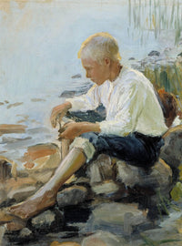 Boy on the Shore by Pekka Halonen — hand-painted portrait oil painting reproduction on canvas