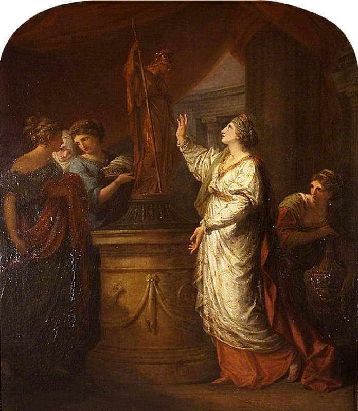 Penelope Sacrificing to Minerva for the Safe Return of Her Son, Telemachus by Angelica Kauffman — hand-painted cultural oil painting reproduction on canvas