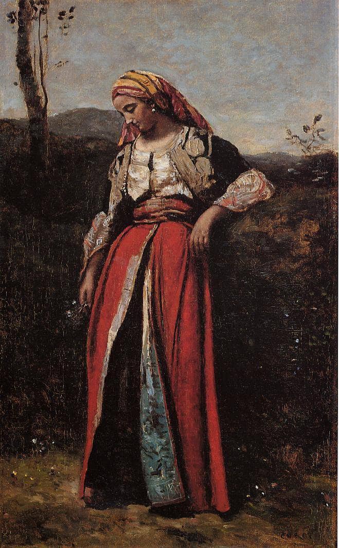 Pensive Oriental by Camille Corot — hand-painted portrait oil painting reproduction on canvas