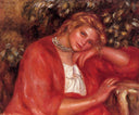 Pensive Young Woman Leaning on Her Elbow by Pierre-Auguste Renoir — female oil painting wall art, Impressionism