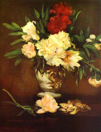 Peonies in a vase by Edouard Manet — hand-painted botanical oil painting reproduction on canvas