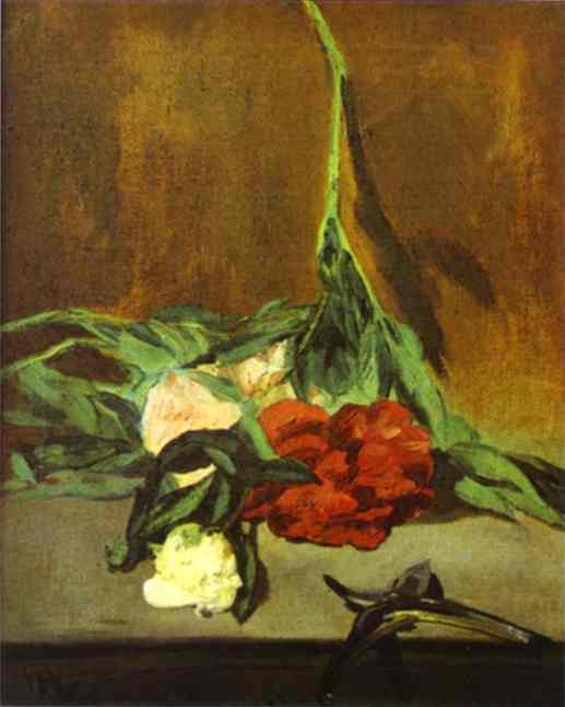 Peony stem and shears by Edouard Manet — hand-painted botanical oil painting reproduction on canvas