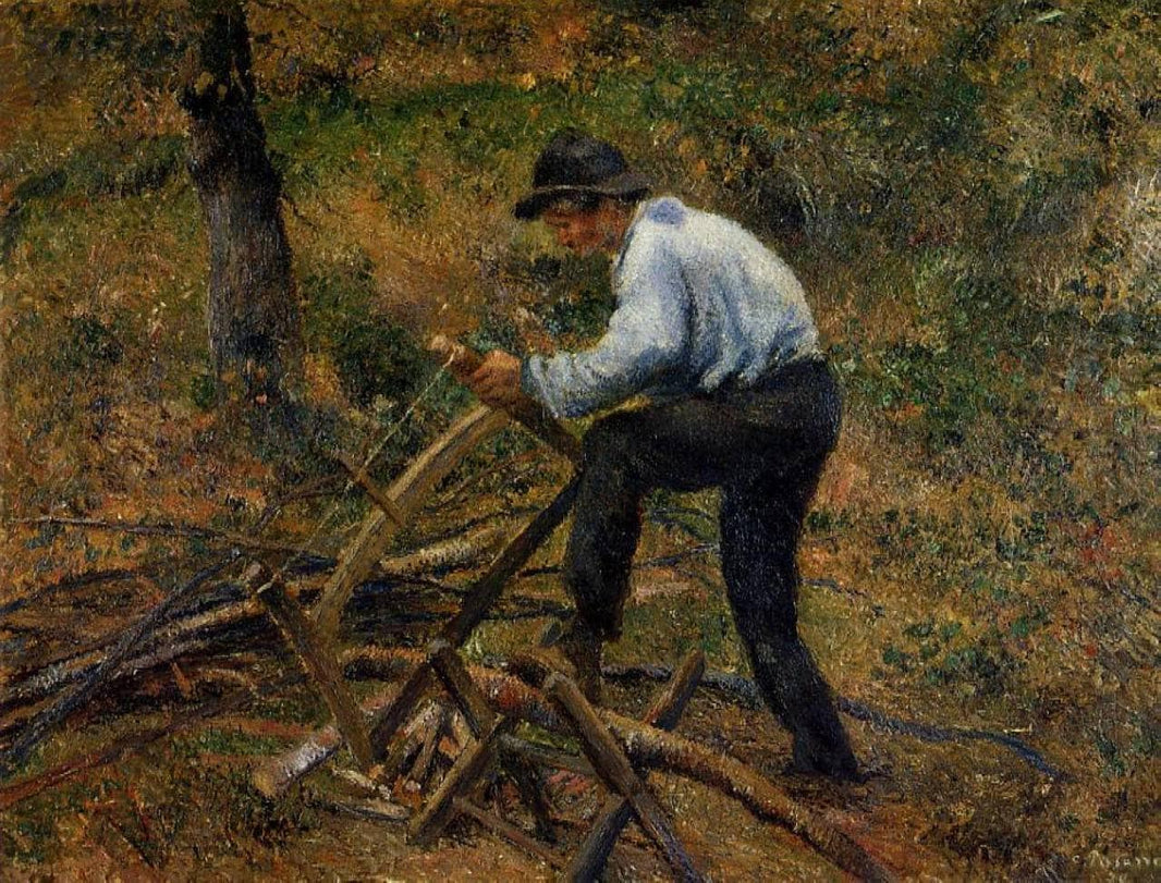Pere Melon Sawing Wood, Pontoise by Camille Pissarro — hand-painted botanical oil painting reproduction on canvas