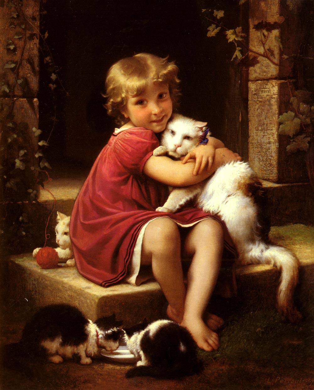 Her Favourite Pet by Léon Bazile Perrault, hand-painted animal oil painting reproduction on canvas