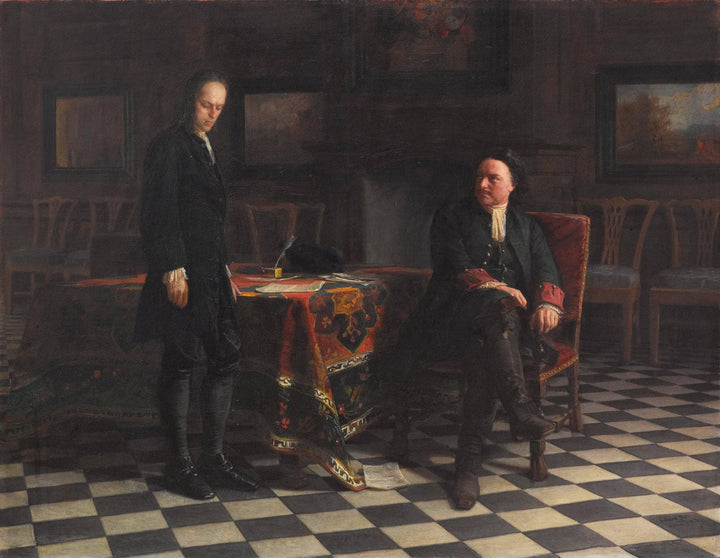 Peter the Great Interrogating the Tsarevich Alexei Petrovich at Peterhof by Nikolai Ge — hand-painted portrait oil painting reproduction on canvas