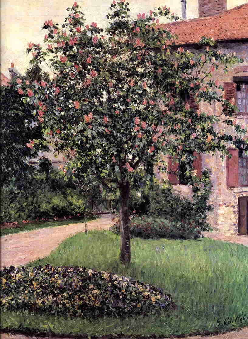 Petit Gennevilliers, Facade, Southeast of the Artist's Studio, Overlooking the Garden, Spring by Gustave Caillebotte — hand-painted botanical oil painting reproduction on canvas