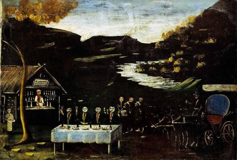 Phaeton and the night feast by Niko Pirosmani — hand-painted landscape oil painting reproduction on canvas