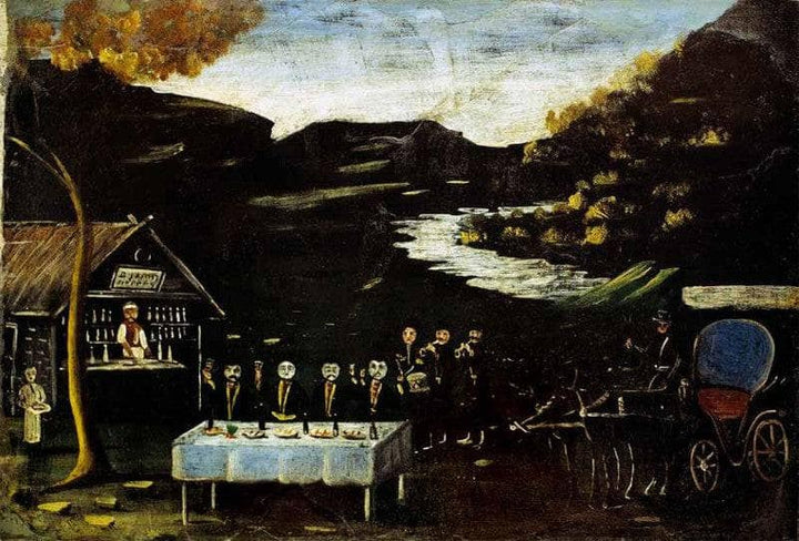 Phaeton and the night feast by Niko Pirosmani — hand-painted landscape oil painting reproduction on canvas