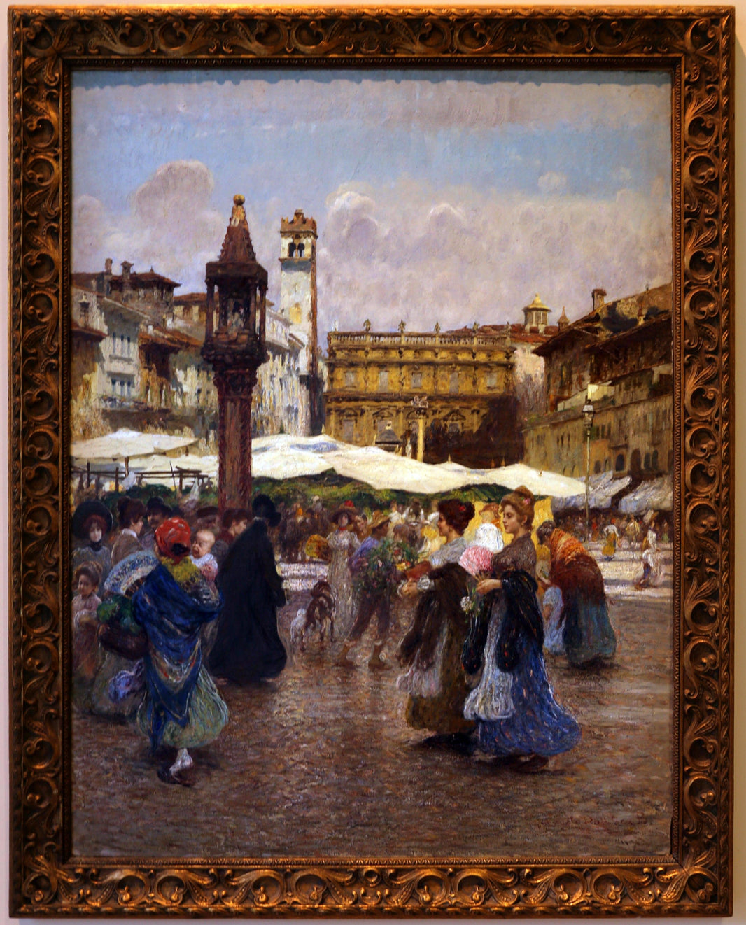Piazza delle Erbe (Market's square) in Verona by Angelo Dall'Oca Bianca — hand-painted cultural oil painting reproduction on canvas