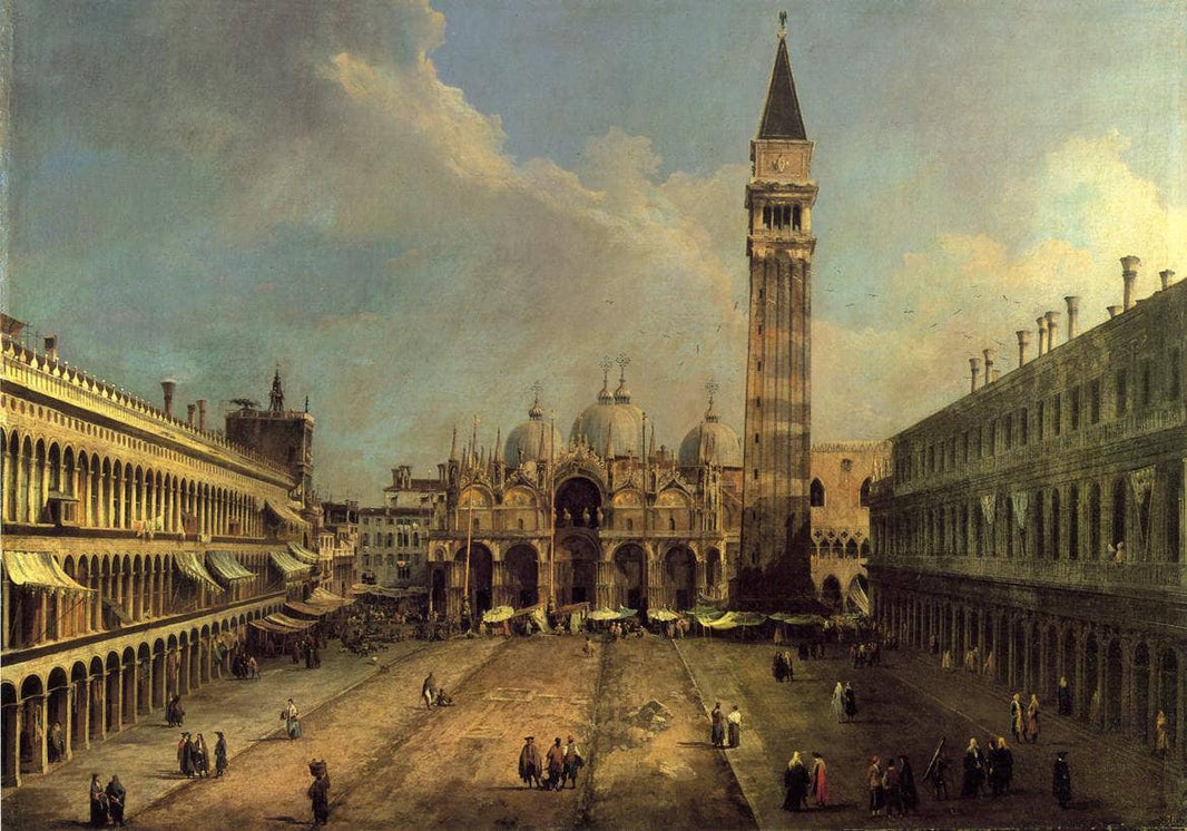 Piazza San Marco Looking East along the Central Line by Canaletto — hand-painted architectural oil painting reproduction on canvas