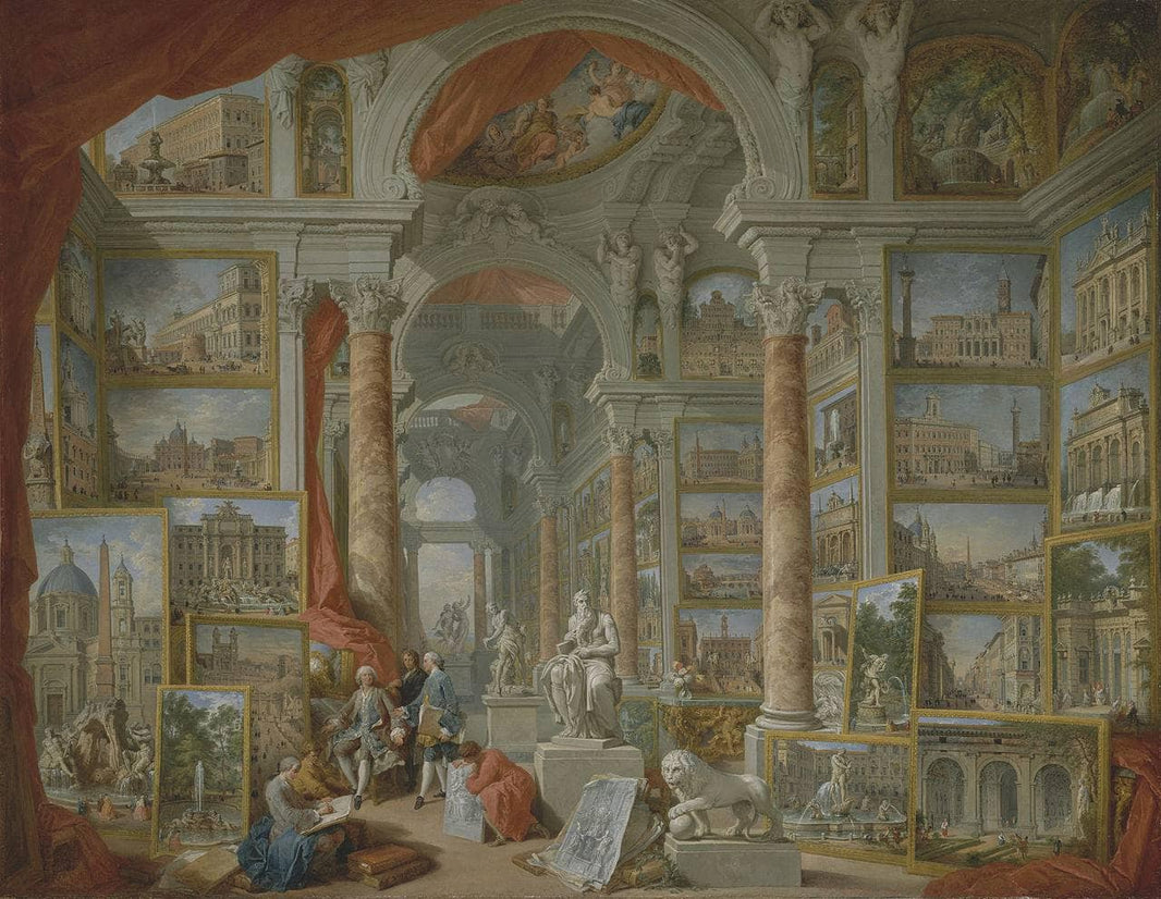 Picture Gallery with Views of Modern Rome by Giovanni Paolo Panini — hand-painted architectural oil painting reproduction on canvas