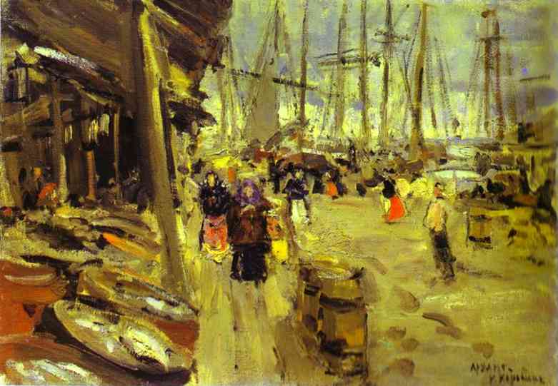 Pier in Arkhangelsk by Konstantin Korovin — hand-painted architectural oil painting reproduction on canvas