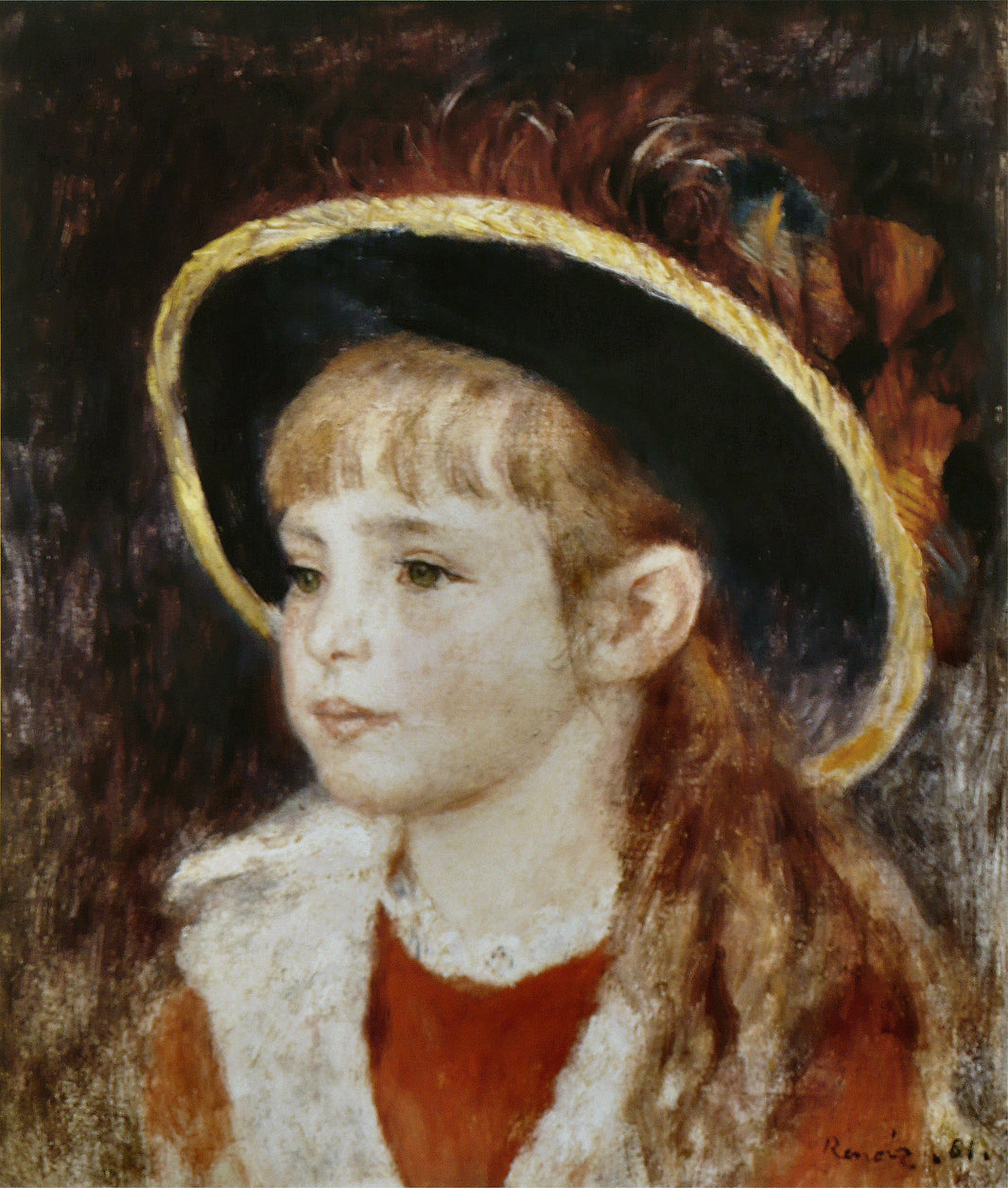 Jeanne Henriot (Fillette au chapeau bleu) by Pierre-Auguste Renoir — hand-painted portrait oil painting reproduction on canvas