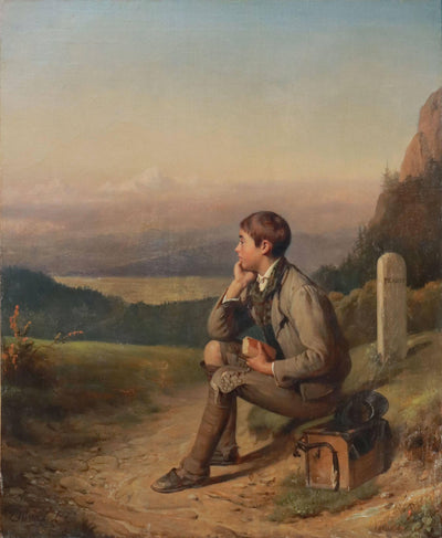 Portrait of a young boy in front of an alpine panorama by Pierre Duval Le Camus — oil painting reproduction
