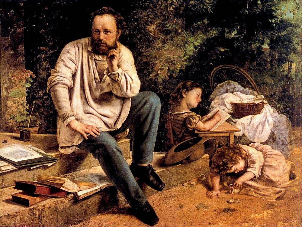 Pierre Joseph Proudhon and his children in 1853 by Gustave Courbet, hand-painted portrait oil painting reproduction on canvas