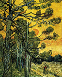 Pine Trees against a Red Sky with Setting Sun by Vincent van Gogh — hand-painted abstract oil painting reproduction on canvas