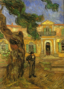 Pine Trees with Figure in the Garden of Saint-Paul Hospital by Vincent van Gogh — hand-painted architectural oil painting reproduction on canvas