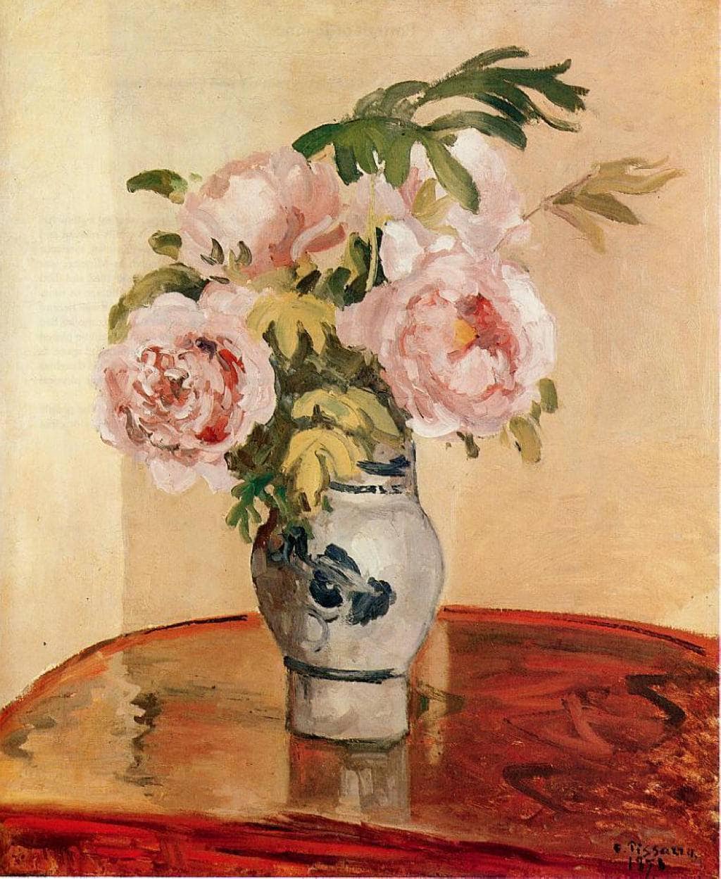 Pink Peonies by Camille Pissarro — hand-painted botanical oil painting reproduction on canvas