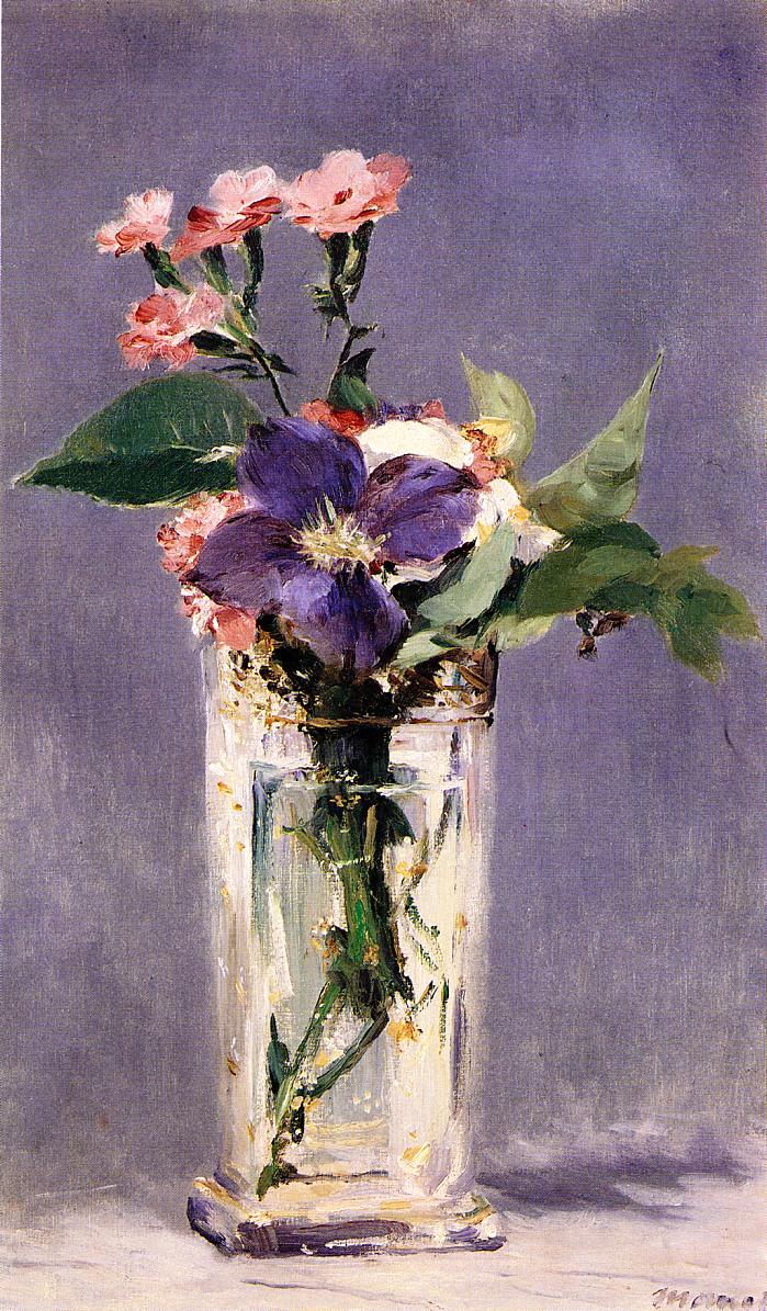 Pinks and Clematis in a Crystal Vase - Edouard Manet