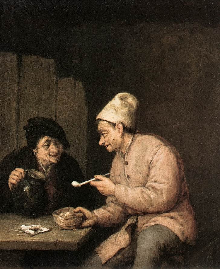 Piping and Drinking in the Tavern by Adriaen van Ostade — hand-painted landscape oil painting reproduction on canvas