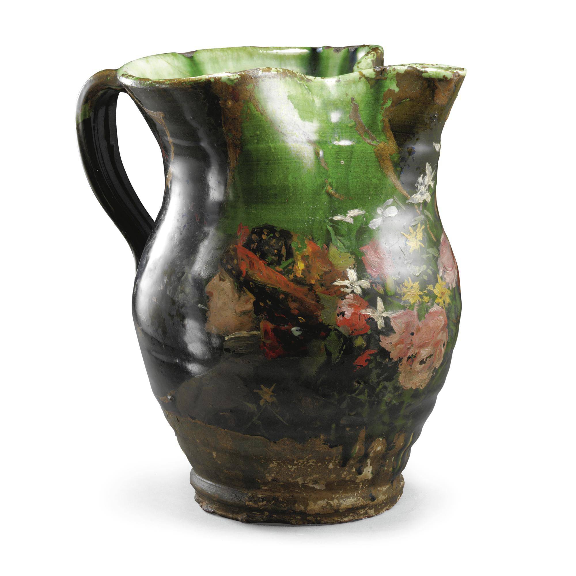 Pitcher painted with bust of a young woman and floral motifs - Silvestro Lega