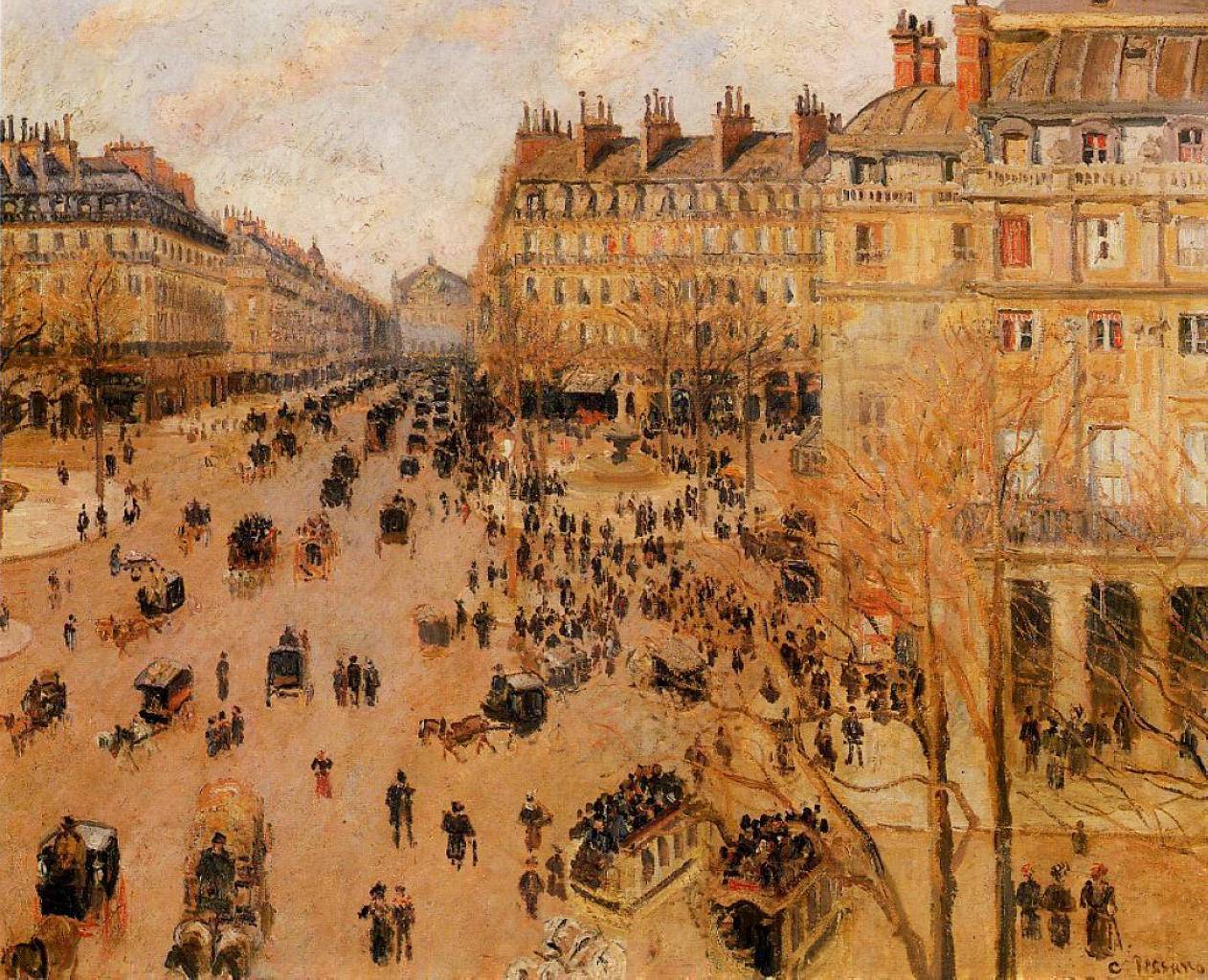 Place du Thretre Francais Sun Effect - Camille Pissarro