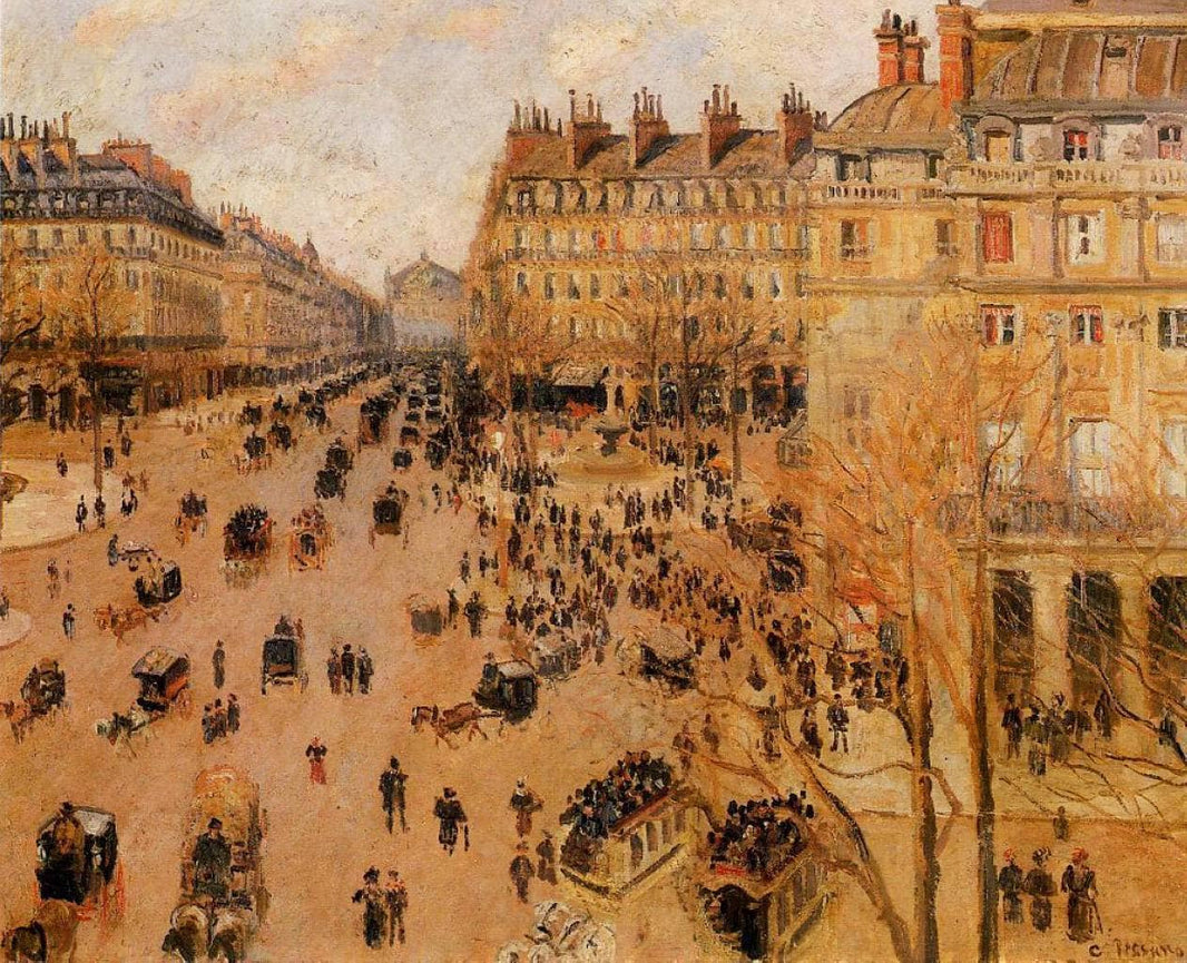 Place du Thretre Francais Sun Effect by Camille Pissarro — hand-painted landscape oil painting reproduction on canvas