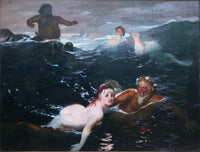 Playing in the Waves by Arnold Böcklin — hand-painted cultural oil painting reproduction on canvas