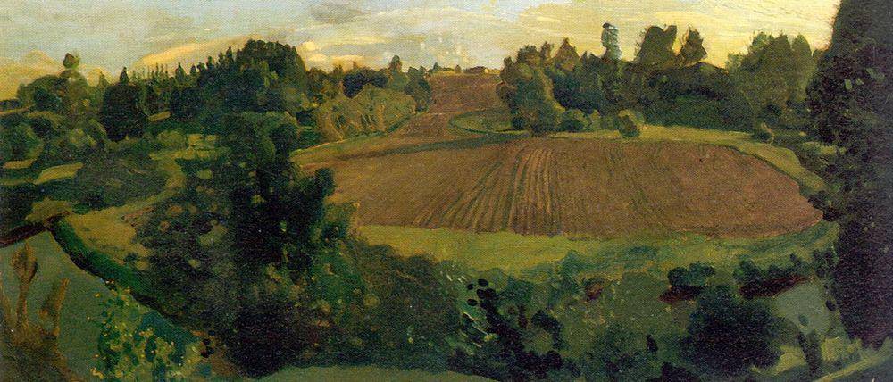 Ploughland by Konstantin Somov, hand-painted landscape oil painting reproduction on canvas