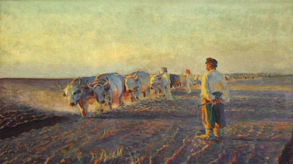 Plowing in Ukraine by Leon WyczóÅkowski — hand-painted landscape oil painting reproduction on canvas