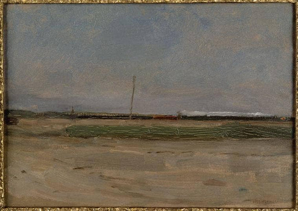 Polder Landscape with a Train and a Small Windmill on the Horizon