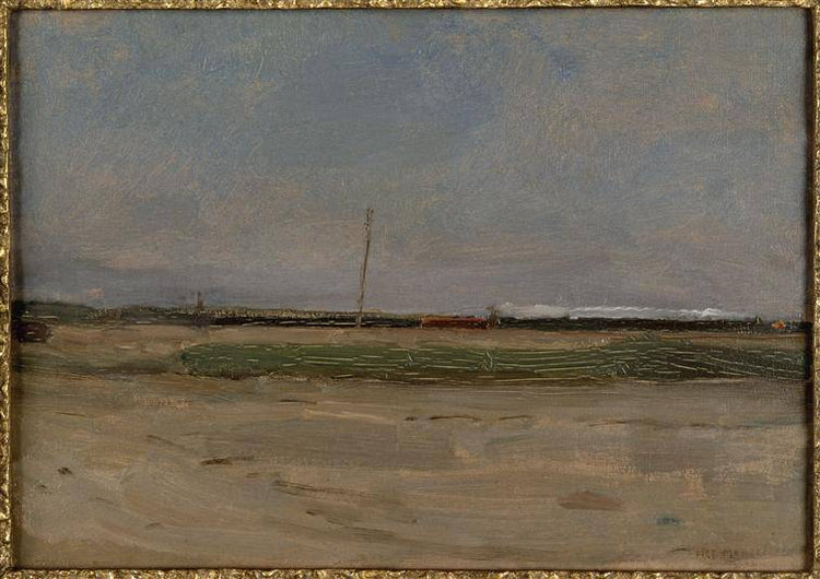 Polder Landscape with a Train and a Small Windmill on the Horizon - Piet Mondrian