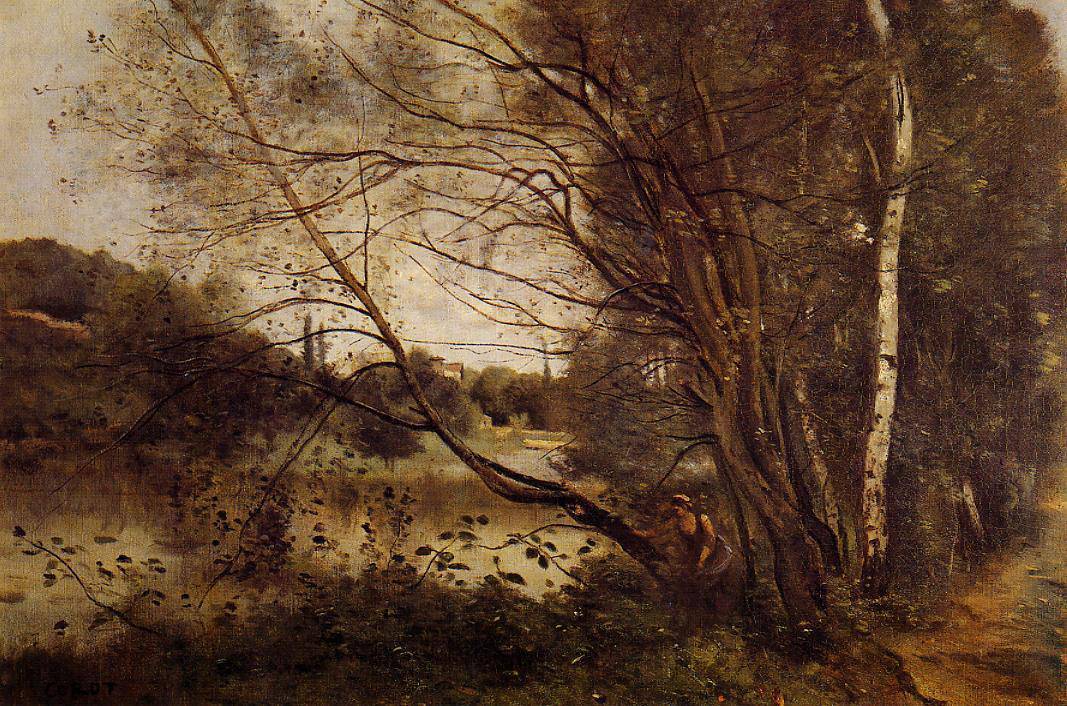 Pond at Ville d'Avray, with Leaning Trees - Camille Corot