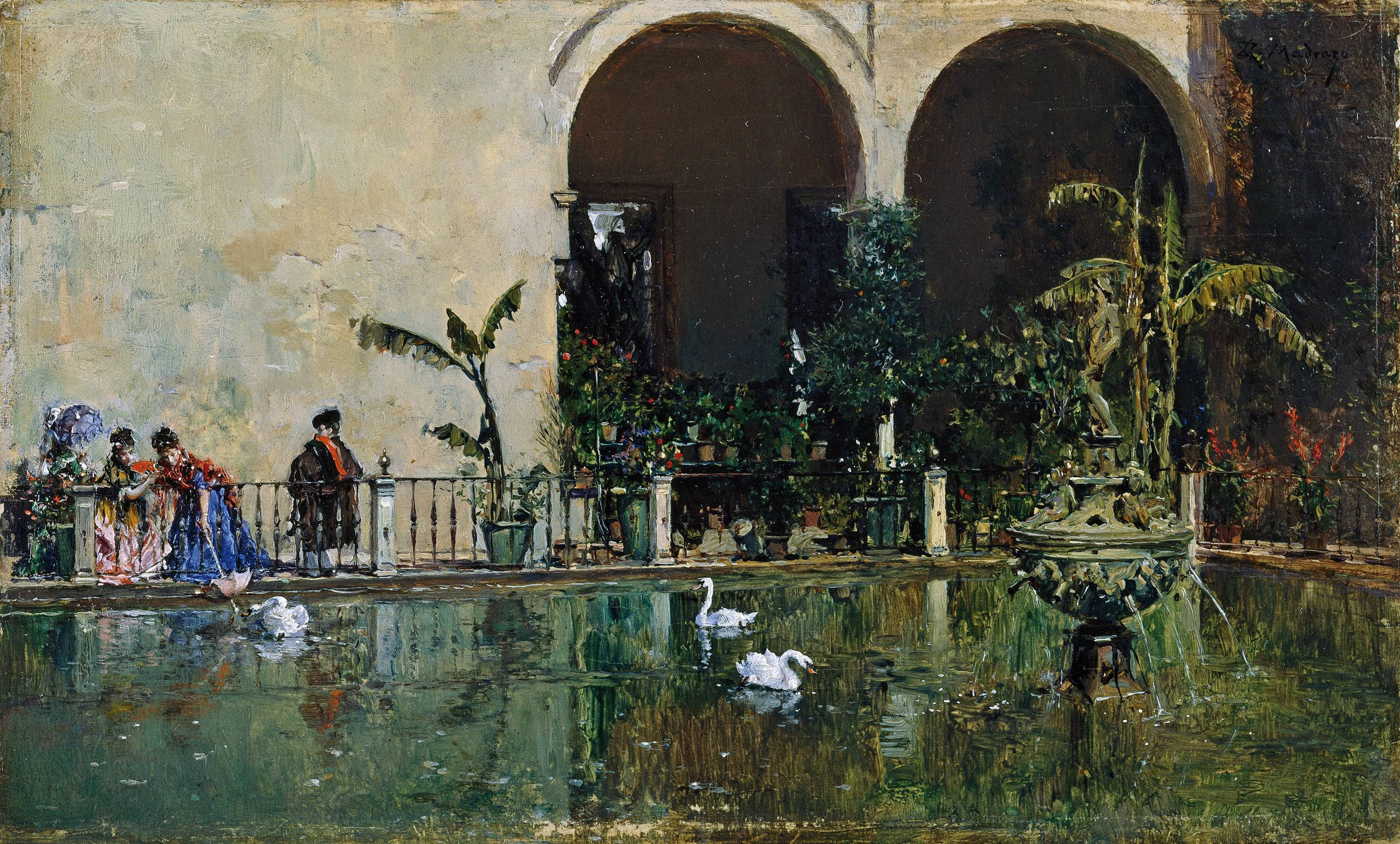 Pond In The Gardens Of The Alcazar Of Seville - Raimundo de Madrazo