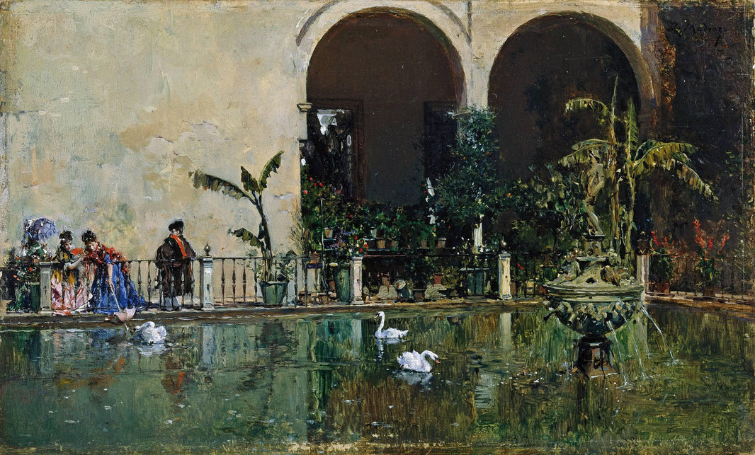 Pond In The Gardens Of The Alcazar Of Seville by Raimundo de Madrazo — hand-painted cultural oil painting reproduction on canvas