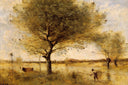 Pond with a Large Tree by Camille Corot — hand-painted animal oil painting reproduction on canvas