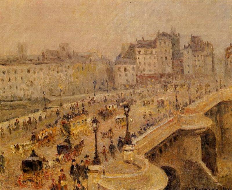 Pont Neuf Fog by Camille Pissarro — hand-painted landscape oil painting reproduction on canvas
