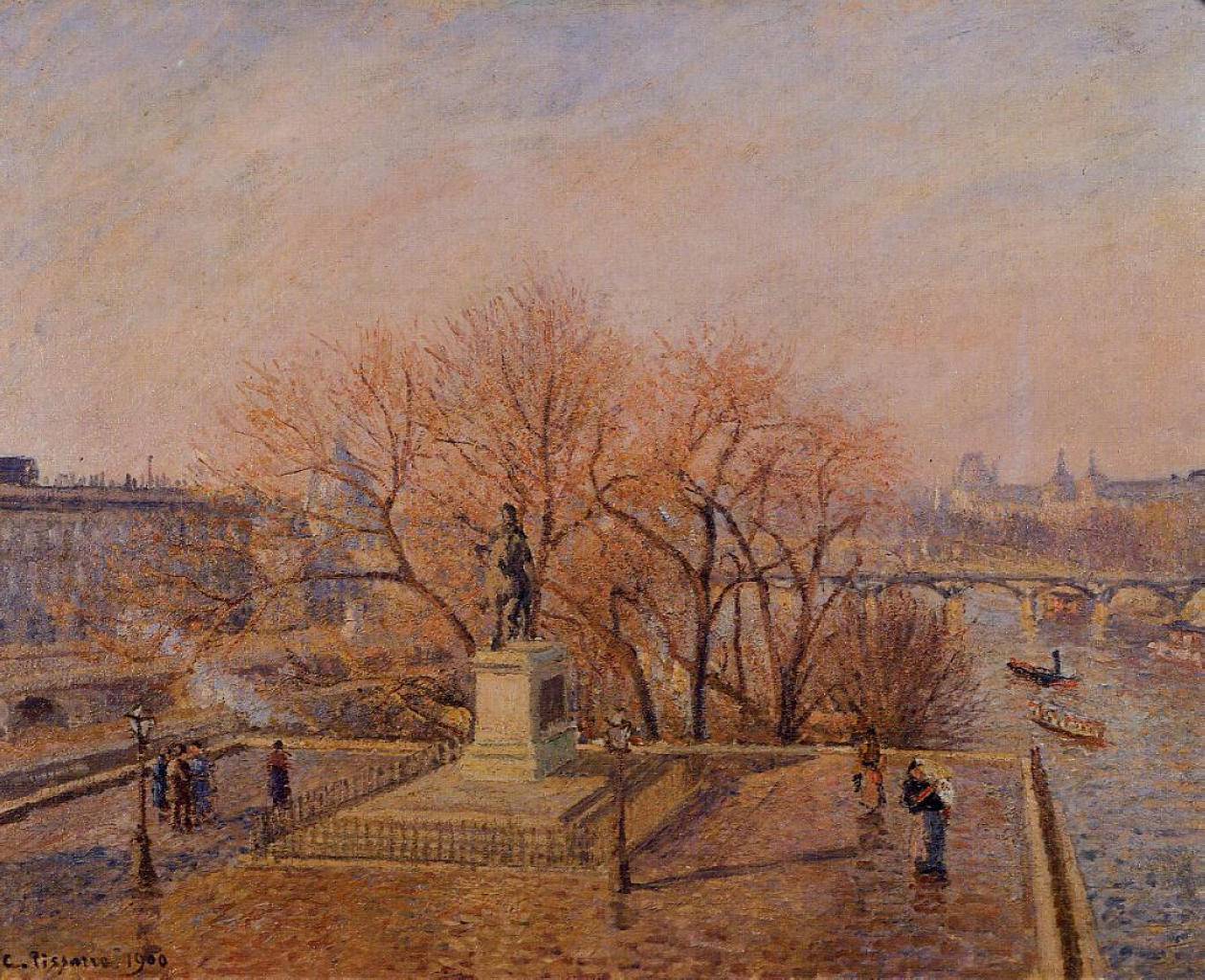 Pont Neuf, the Statue of Henri IV, Sunny Weather, Morning - Camille Pissarro