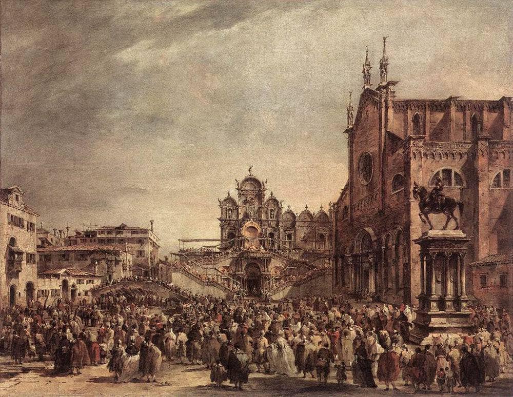 Pope Pius VI Blessing the People on Campo Santi Giovanni e Paolo by Francesco Guardi — hand-painted cultural oil painting reproduction on canvas